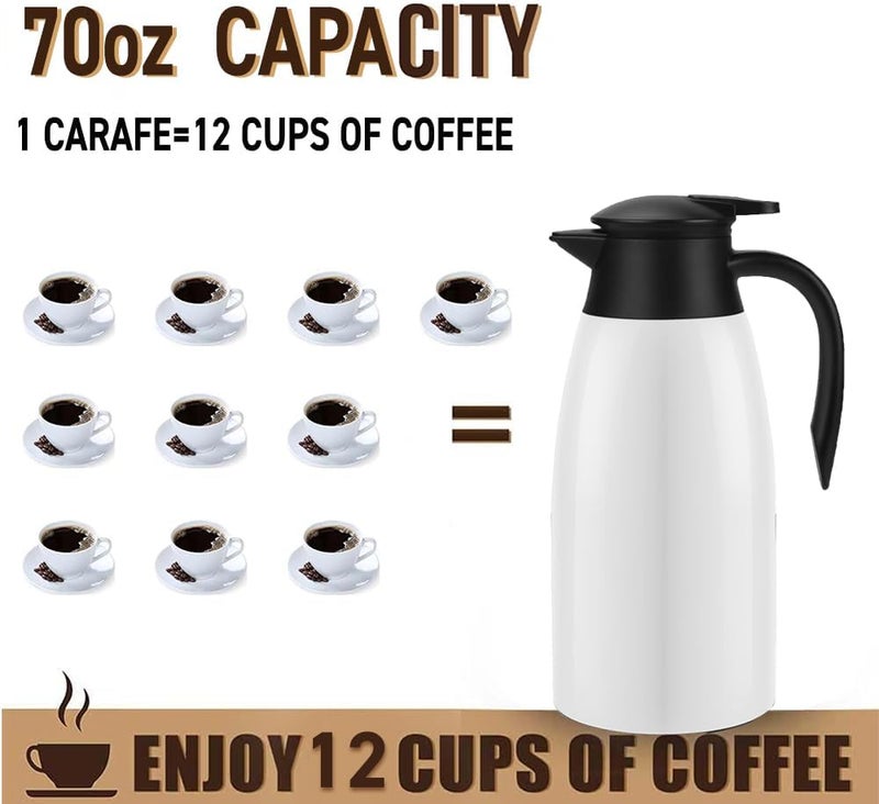 GearRoot 70oz Coffee Carafe Airpot Insulated Coffee Urn Stainless Steel Vacuum Thermal Pot Flask Dispenser for Coffee, Hot Water, Tea, Hot Beverage - Keep 12 Hours Hot, 24 Hours Cold -White - Image 3